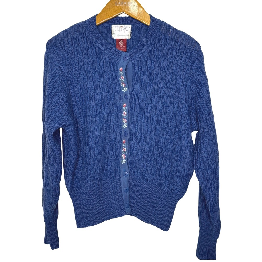Vintage Susan Bristol Wool Cardigan 1989‎ Large Blue